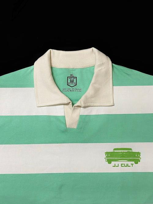 Vintage Mint green stripe rugby Polo shirt