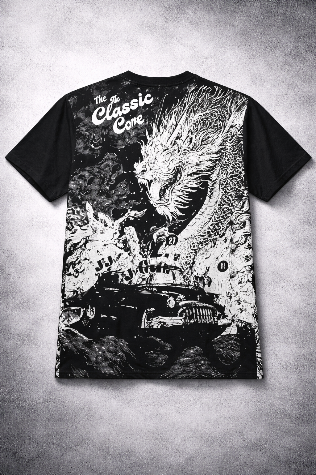 JJCULT Radium Black t-shirt dragon and car design
